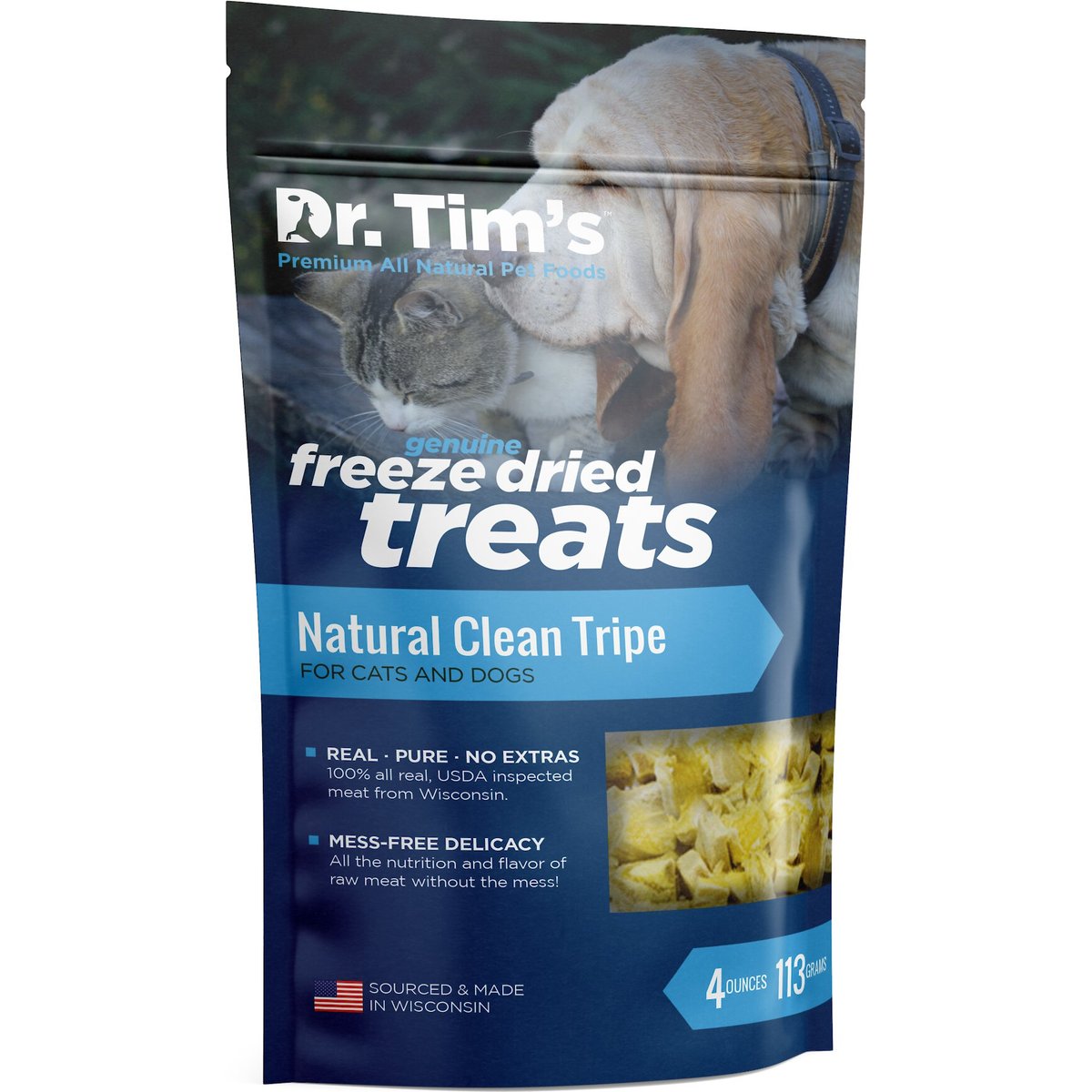 Dr. Tim's Natural Tripe Freeze-Dried Dog & Cat Treats, 4-oz container