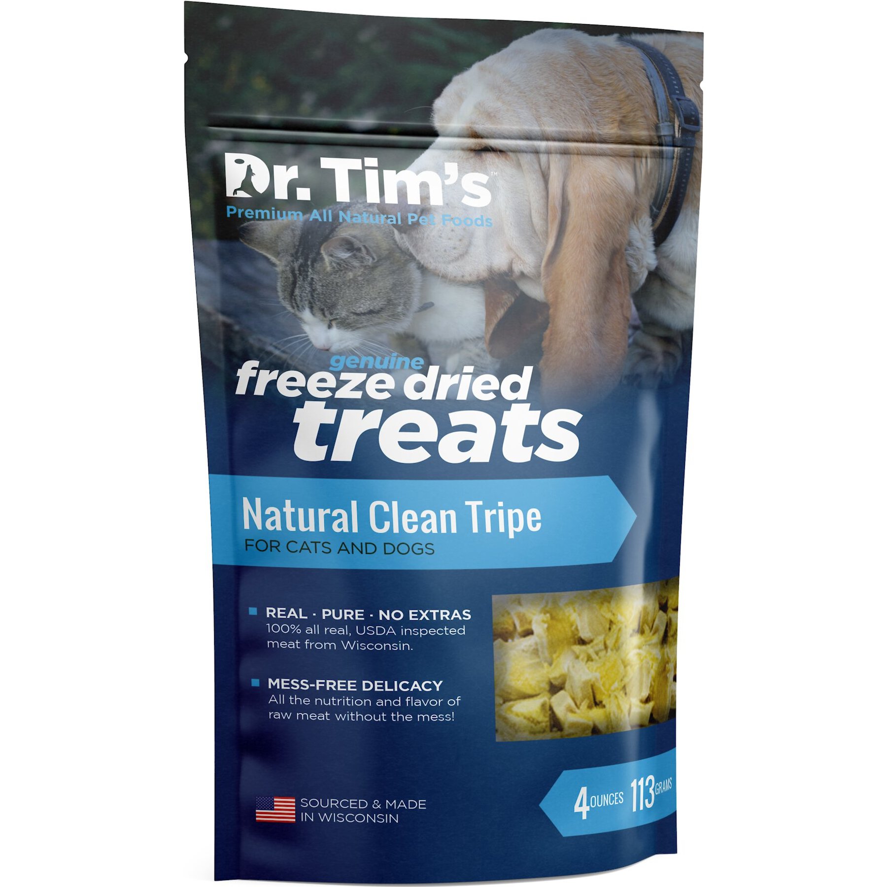 Dr. Tim's Natural Tripe Freeze-Dried Dog & Cat Treats, 4-oz container