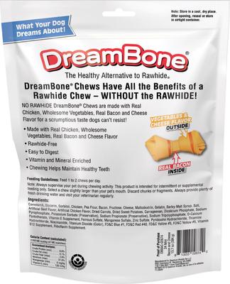 Show full view: DreamBone Real Bacon & Cheese Flavor Rawhide Free Dog Chew Bones, Mini, 24 count slide 3 of 13