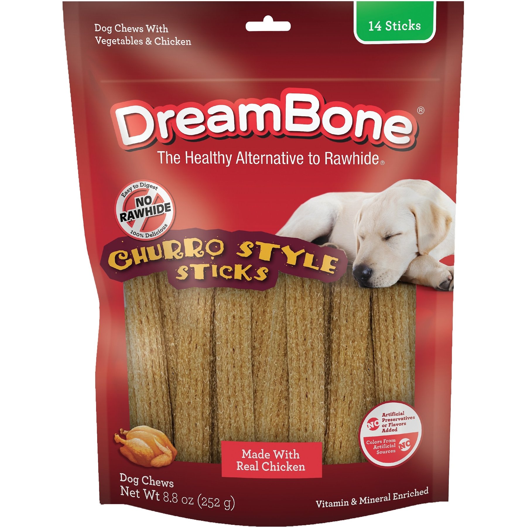 DreamBone Churro Style Sticks Real Chicken Rawhide Free Dog Chews, 14 count