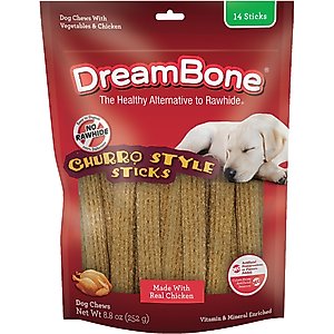 DreamBone Churro Style Sticks Real Chicken Rawhide Free Dog Chews, 14 count