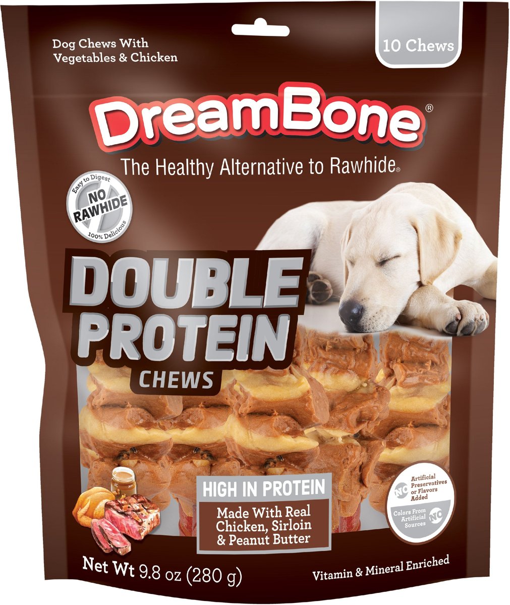 DreamBone Double Protein Chicken, Sirloin & Peanut Butter Dog Treat, 9.8-oz bag, 10 count