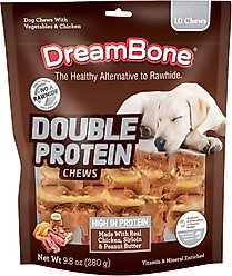 DreamBone Double Protein Chicken, Sirloin & Peanut Butter Dog Treat, 9.8-oz bag, 10 count