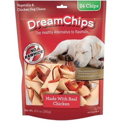 DreamBone DreamBone DreamChips Real Chicken Rawhide Free Dog Chews, 24 count