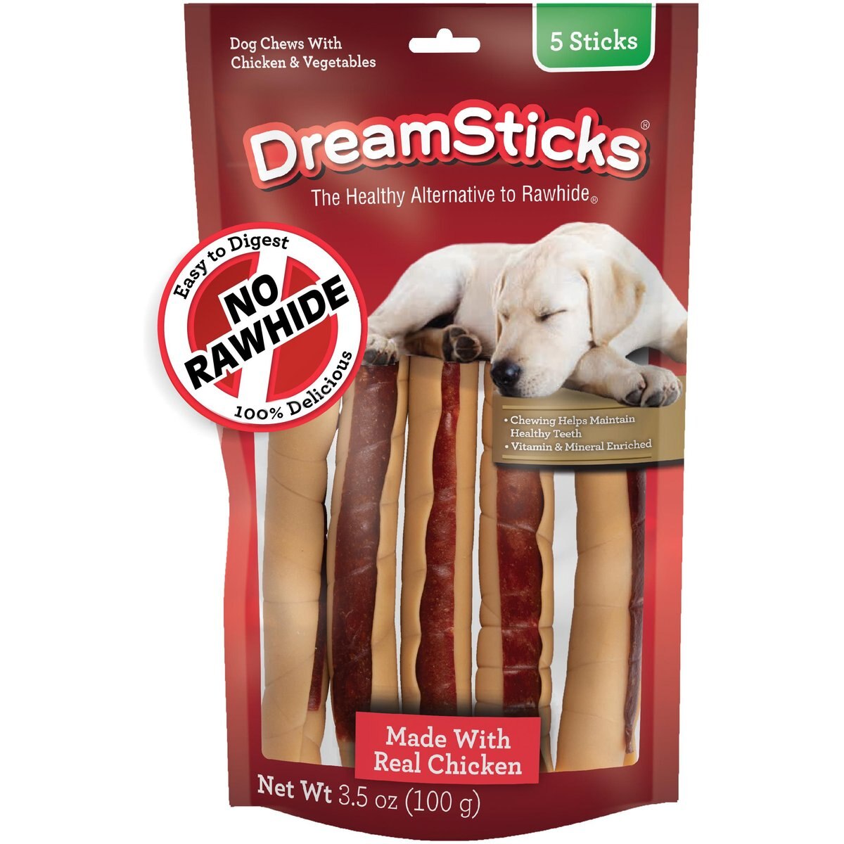 DreamBone DreamSticks Real Chicken Rawhide Free Dog Chews, 5 count
