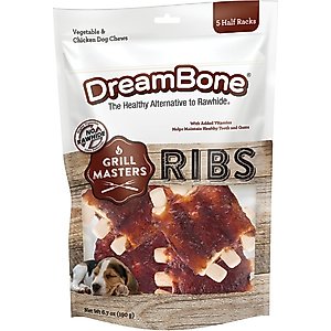 DreamBone Grill Masters Half Rack Ribs BBQ Flavor Rawhide Free Dog Chews, 5 count