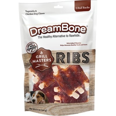 DreamBone DreamBone Grill Masters Half Rack Ribs BBQ Flavor Rawhide Free Dog Chews, 5 count