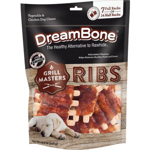 DreamBone Grill Masters Full Rack Ribs BBQ Flavor Rawhide Free Dog Chews, 7 count