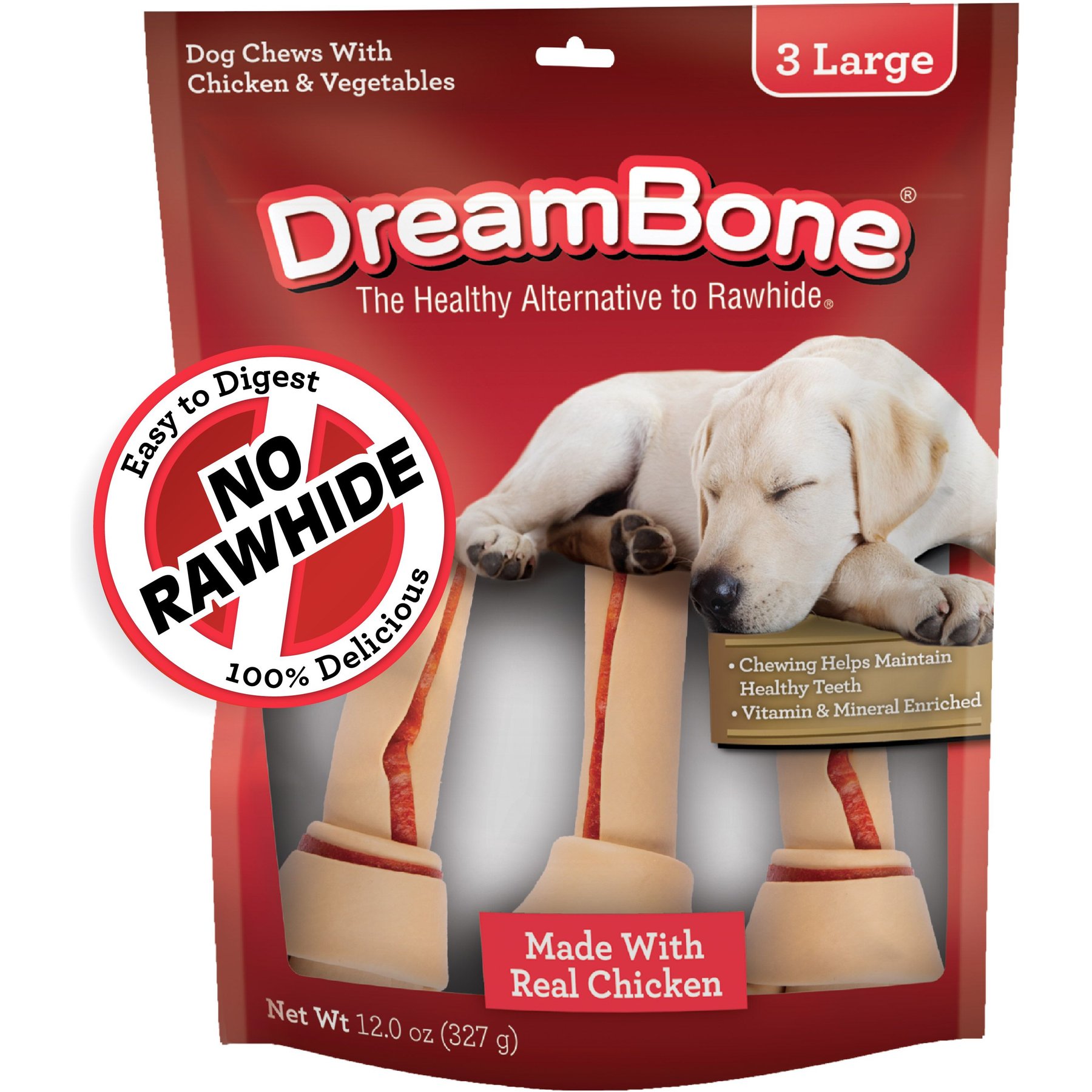DreamBone Real Chicken Rawhide Free Dog Chew Bones, Large, 3 count