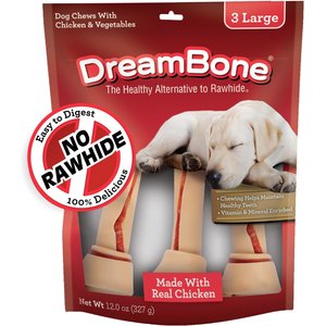 DreamBone Real Chicken Rawhide Free Dog Chew Bones, Large, 3 count