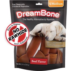 DreamBone Beef Flavor Rawhide Free Dog Chew Bones, Medium, 4 count