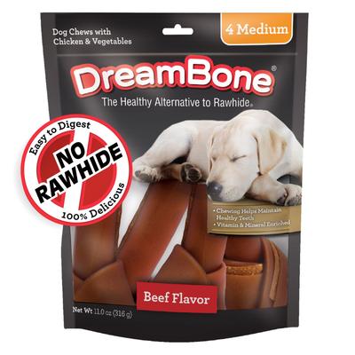 Show full view: DreamBone Beef Flavor Rawhide Free Dog Chew Bones, Medium, 4 count slide 1 of 13