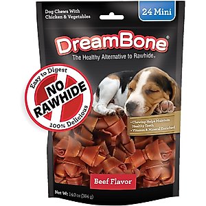 DreamBone Beef Flavor Rawhide Free Dog Chew Bones, Mini, 24 count