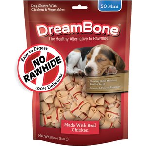 DreamBone Real Chicken Rawhide Free Dog Chew Bones, Mini, 50 count