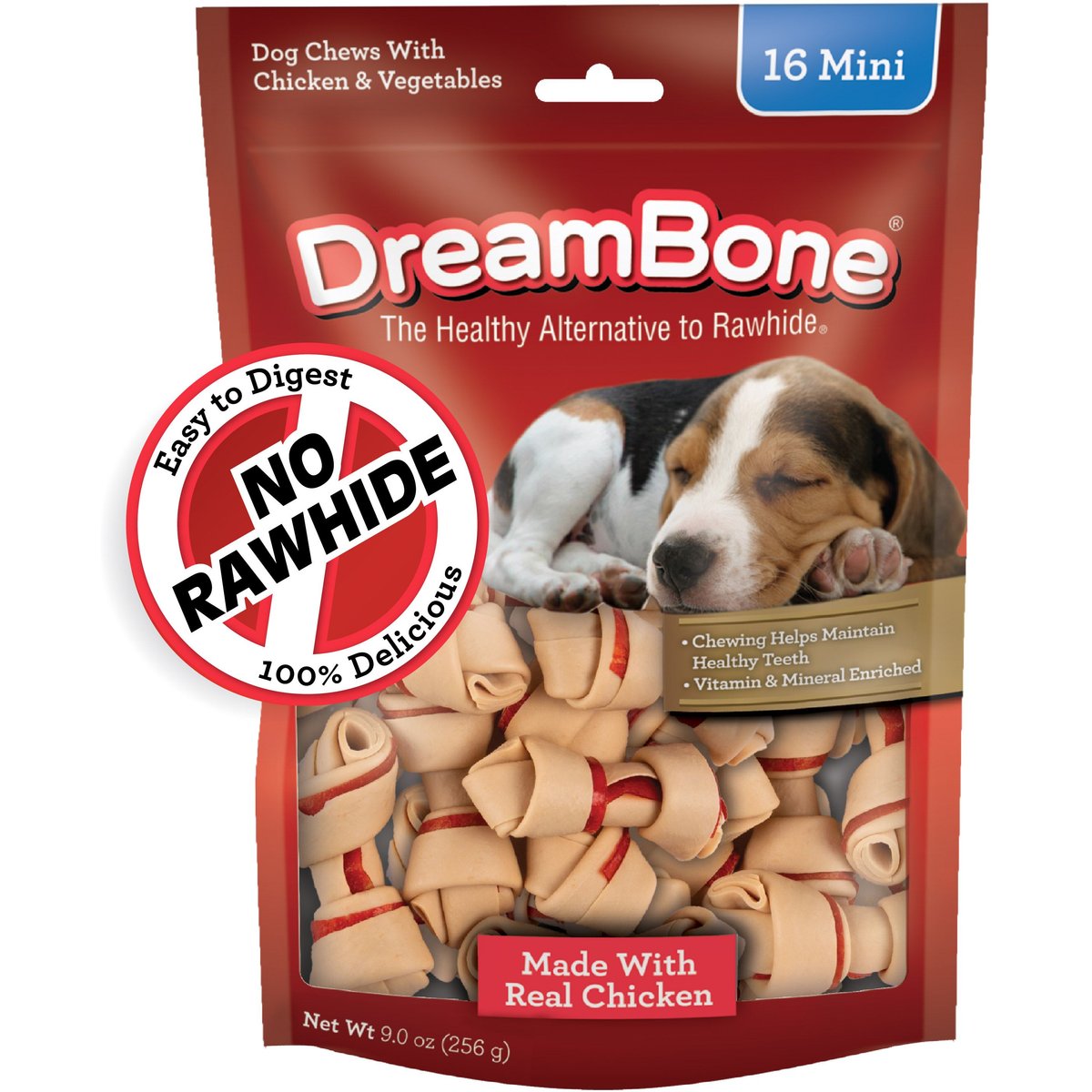 DreamBone Real Chicken Rawhide Free Dog Chew Bones, Mini, 16 count