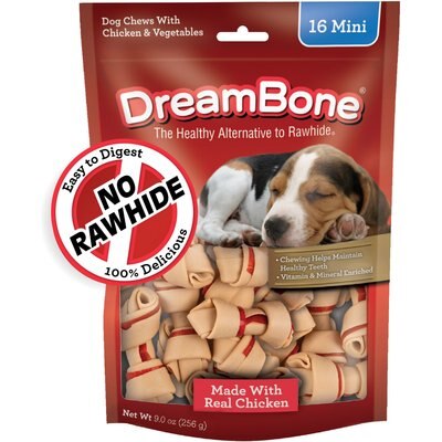 DreamBone DreamBone Real Chicken Rawhide Free Dog Chew Bones, Mini, 16 count