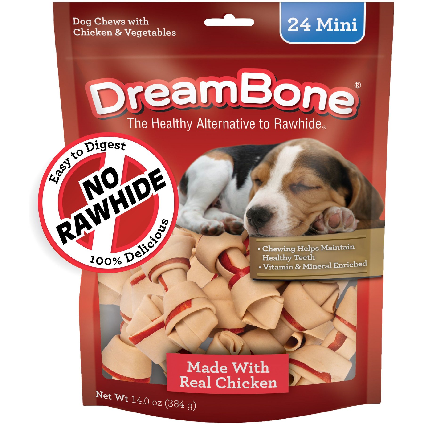 DreamBone Real Chicken Rawhide Free Dog Chew Bones, Mini, 24 count