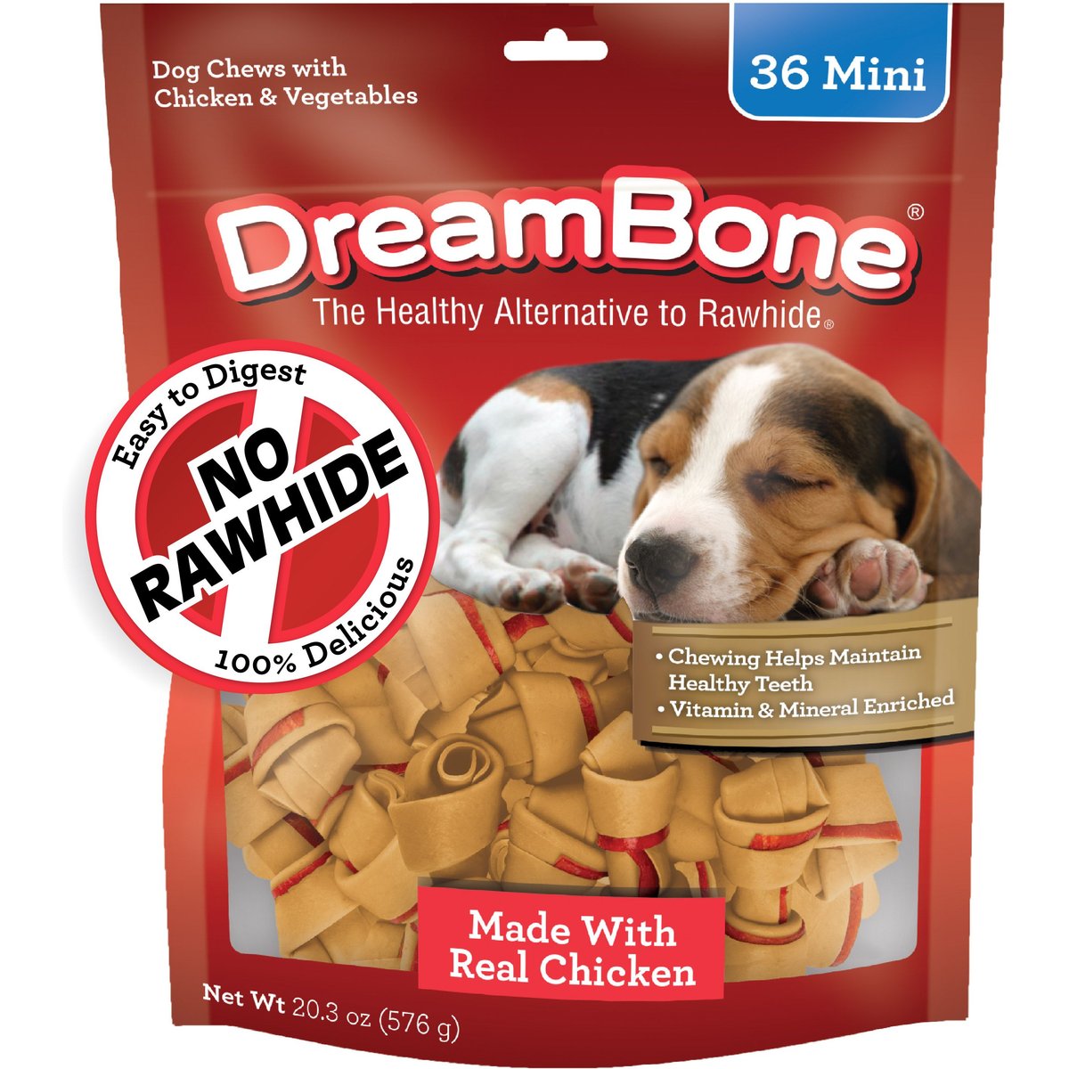 DreamBone Real Chicken Rawhide Free Dog Chew Bones, Mini, 36 count