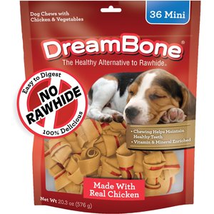 DreamBone Real Chicken Rawhide Free Dog Chew Bones, Mini, 36 count
