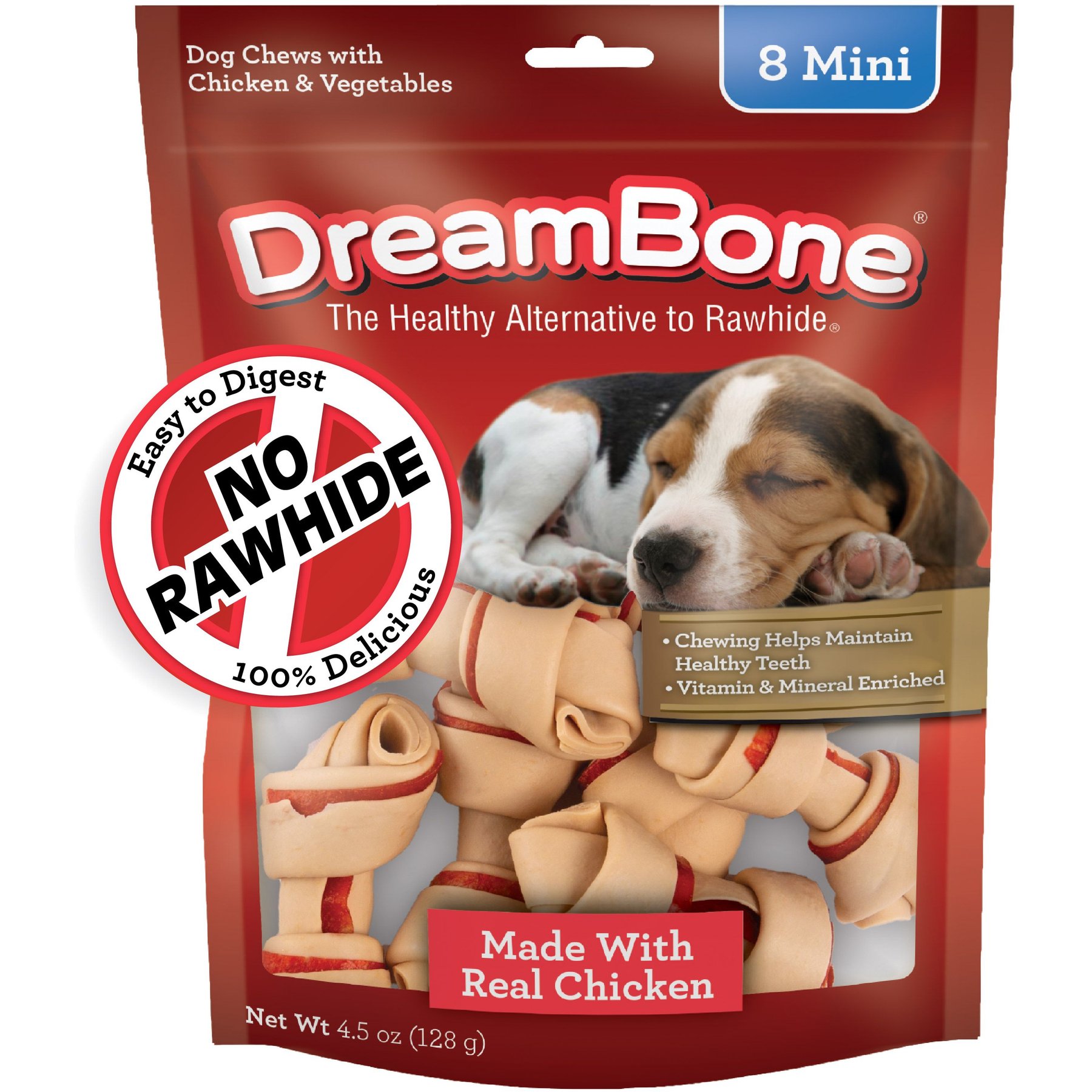 DreamBone Real Chicken Rawhide Free Dog Chew Bones, Mini, 8 count