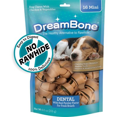 DreamBone DreamBone Dental Real Chicken & Parsley for Fresh Breath Rawhide Free Dog Chew Bones, Mini, 16 count