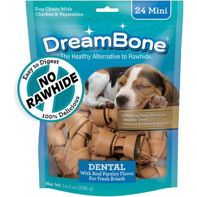 DreamBone DreamBone Dental Real Chicken & Parsley for Fresh Breath Rawhide Free Dog Chew Bones, Mini, 24 count