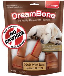 DreamBone Peanut Butter Flavored Rawhide-Free Large Hard Chew Dog Treats, 3 count