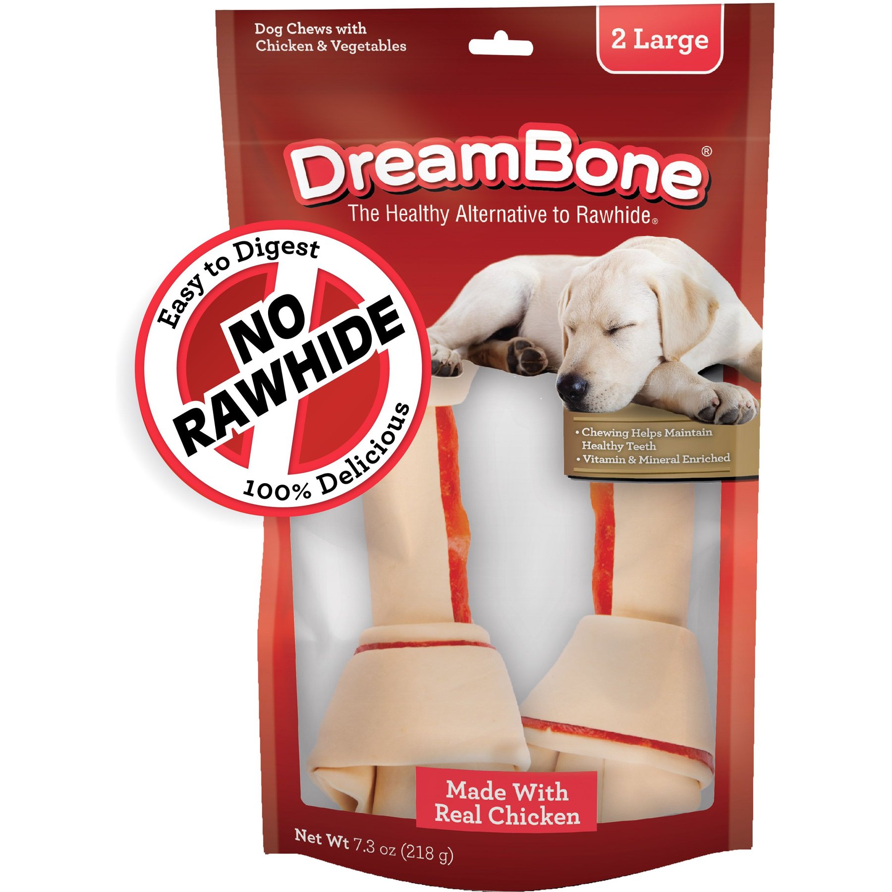 DreamBone Real Chicken Rawhide Free Dog Chew Bones, Large, 2 count