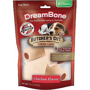 DreamBone Butcher's Cut Chicken Flavor Rawhide Free Dog Chew Bones, Small, 4 count