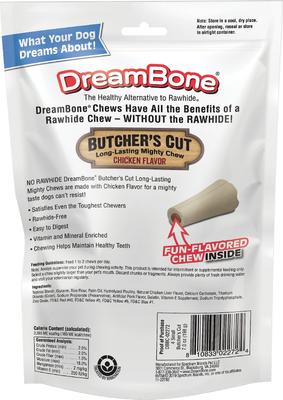Show full view: DreamBone Butcher's Cut Chicken Flavor Rawhide Free Dog Chew Bones, Small, 4 count slide 3 of 11