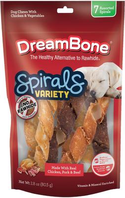 DreamBone Spirals Variety Pack Real Chicken, Beef, Bacon, Cheese, Sweet Potato & Wholesome Vegetables Rawhide-Free Dog Chews, 2.8-oz bag, 7 count