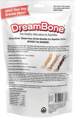 DreamBone Spirals Variety Pack Real Chicken, Beef, Bacon, Cheese, Sweet Potato & Wholesome Vegetables Rawhide-Free Dog Chews, 2.8-oz bag, 7 count