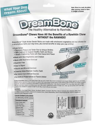 Show full view: DreamBone Triple Action Dental Sticks with Charcoal Spearmint Flavor Rawhide Free Dog Chews, Large, 6 count slide 3 of 12