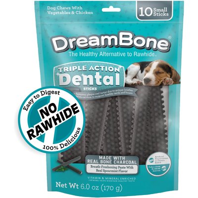 DreamBone DreamBone Triple Action Dental Sticks with Charcoal Spearmint Flavor Rawhide Free Dog Chews, Small, 10 count