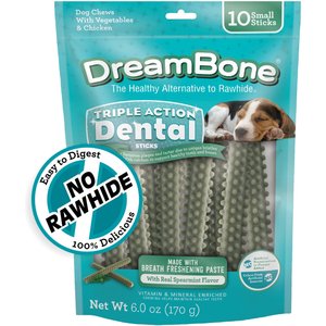 DreamBone Triple Action Dental Sticks with Kelp Spearmint Flavor Rawhide Free Dog Chews, Small, 10 count