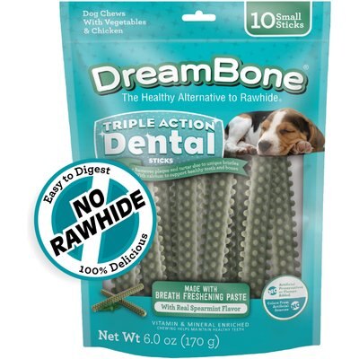 DreamBone DreamBone Triple Action Dental Sticks with Kelp Spearmint Flavor Rawhide Free Dog Chews, Small, 10 count