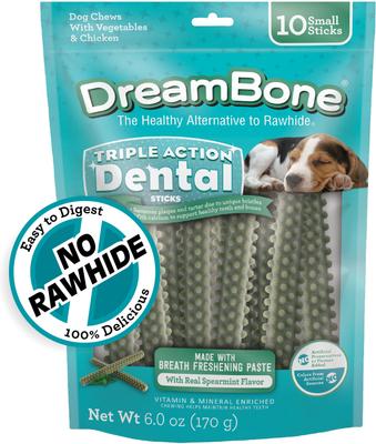 Show full view: DreamBone Triple Action Dental Sticks with Kelp Spearmint Flavor Rawhide Free Dog Chews, Small, 10 count slide 1 of 13