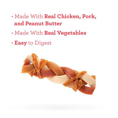 Show full view: DreamBone Triple Flavor Braidz Wrapped with Chicken Pork & Peanut Butter Rawhide Free Dog Chews, 5 count slide 5 of 12