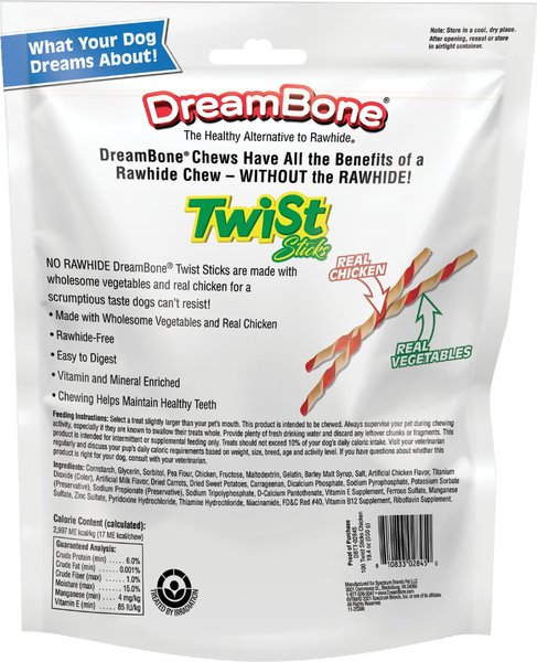 DreamBone Twist Sticks 100 Count, Rawhide-Free Chews Real Chicken Dog Treats, 100 count