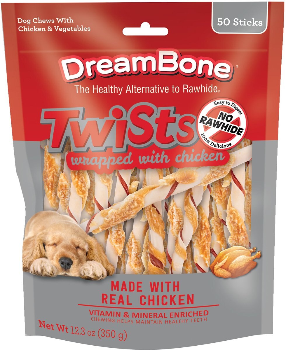 DreamBone Twist Sticks Chicken Wrapped Dog Treats, 50 count