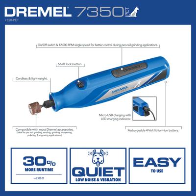 Show full view: Dremel 7350-PT Cordless Dog & Cat Rotary Nail Grinder Kit + Grooming Bands for the 7350-PT &7300-PT Nail Grinder slide 4 of 11
