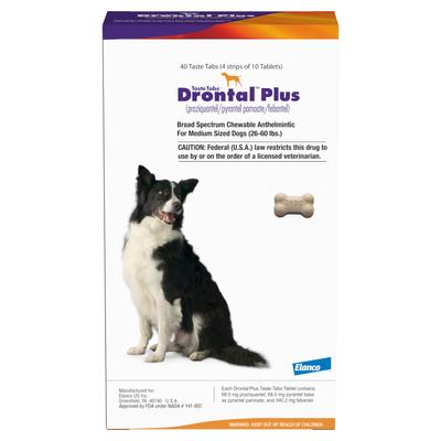 Show full view: Drontal Plus Chewable Tablet for Medium Dogs, 26-60 lbs, 1 Tablet slide 1 of 8