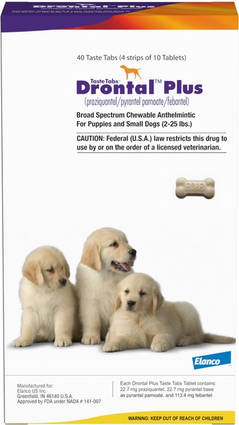 Drontal Plus Chewable Tablet for Small Dogs & Puppies, 2-25 lbs