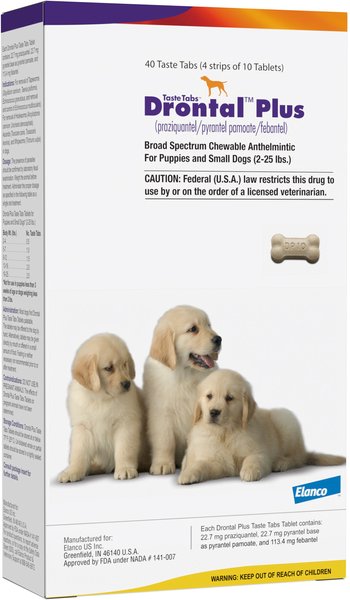 Drontal Plus Chewable Tablet for Small Dogs & Puppies, 2-25 lbs