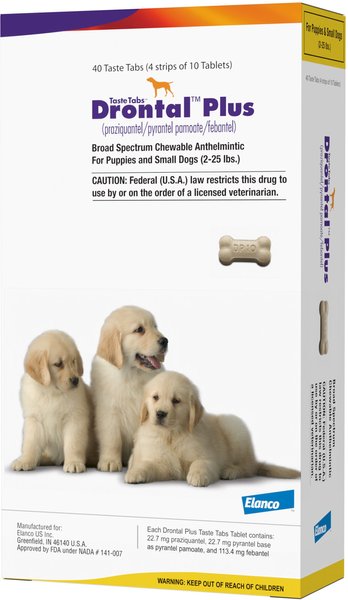 Drontal Plus Chewable Tablet for Small Dogs & Puppies, 2-25 lbs