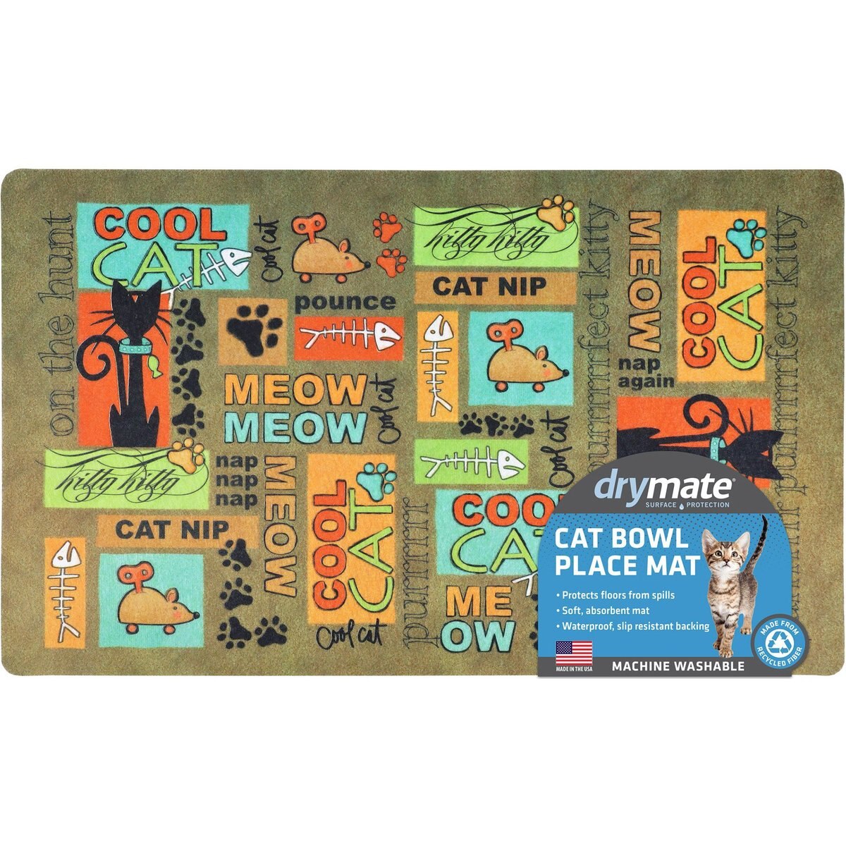Drymate Absorbent Cat Bowl Food Mat, 12-in x 20-in