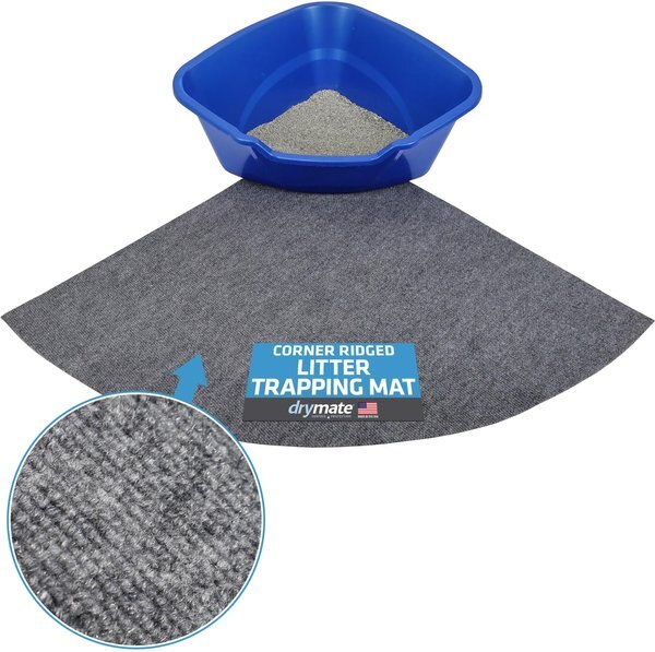 Drymate Corner Ridged Cat Litter Trapping Mat, Grey, 29.5-in x 29.5-in