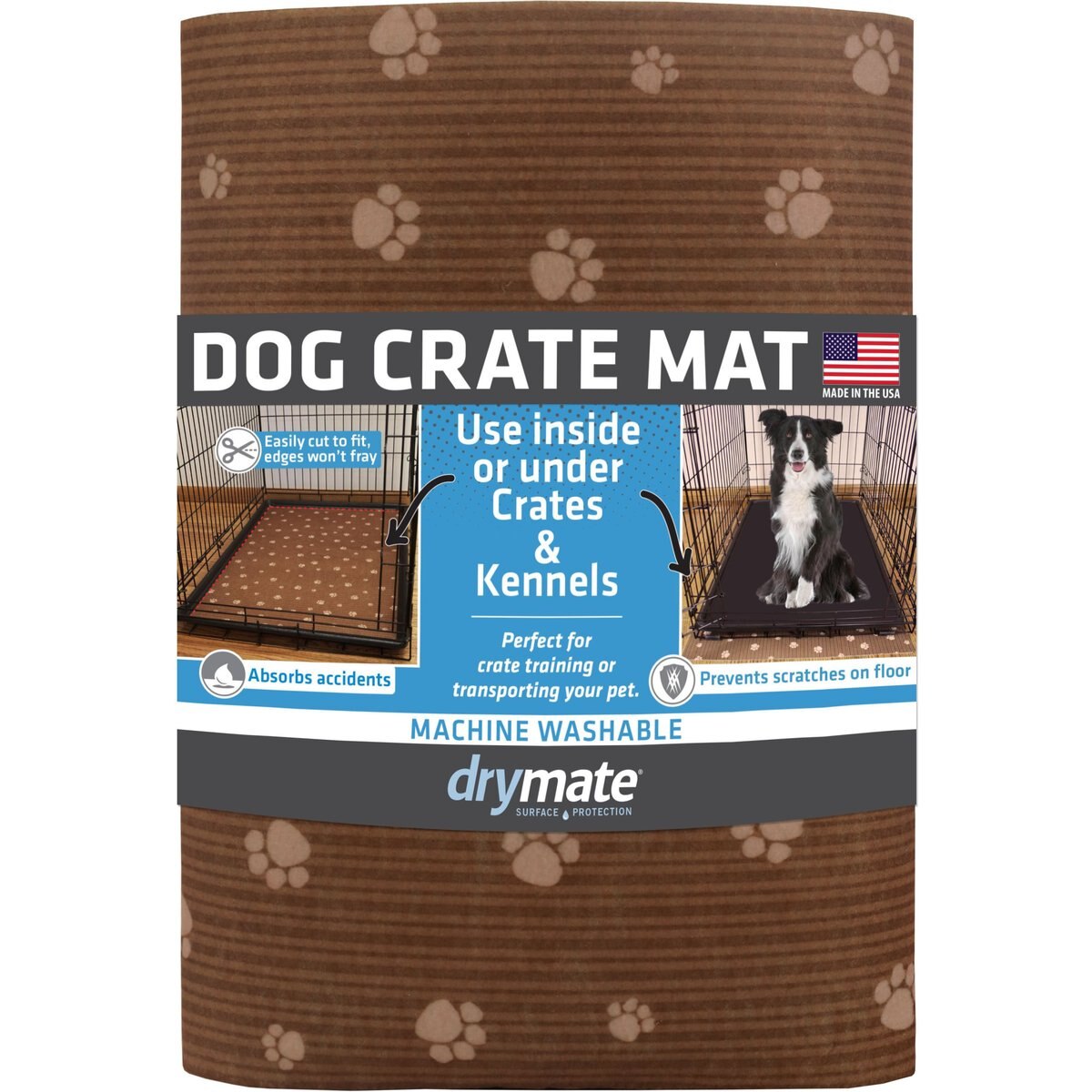 Drymate Dog Crate Mat Protective Liner Training Pee Pad, Brown Stripe, X-Large, 27-in x 42-in