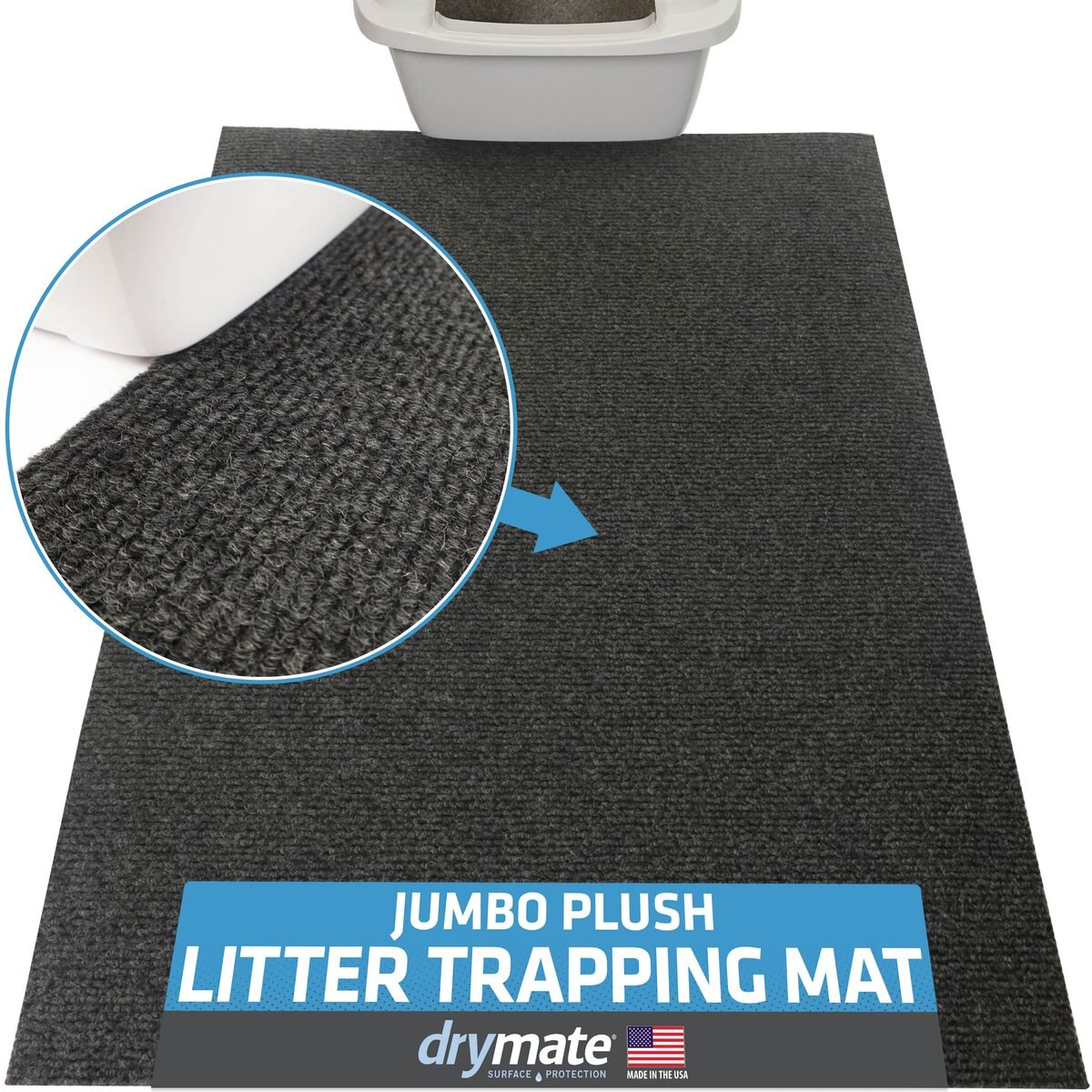 Drymate Jumbo Plush Cat Litter Trapping Mat, Charcoal, 30-in x 45-in