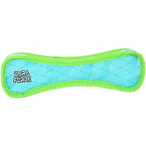 DuraForce Bone Tiger Squeaky Plush Dog Toy, Blue/Green